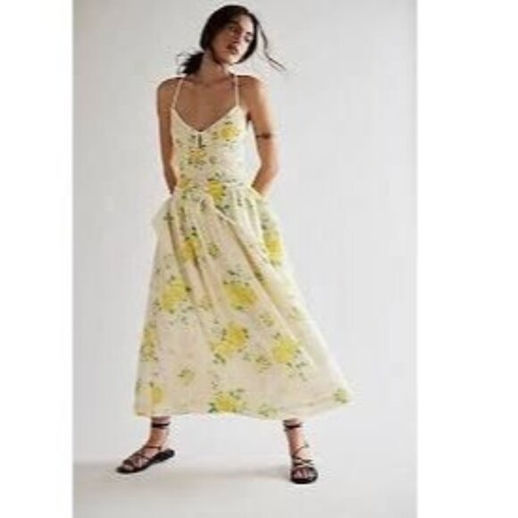 NEW Free People Seaside Rose Skirt Womens S Butter Yellow Cottagecore Boho Chic - Picture 1 of 8
